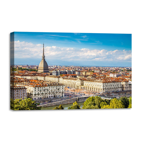 Quadro Stampa su Tela con Telaio in legno panorama torino