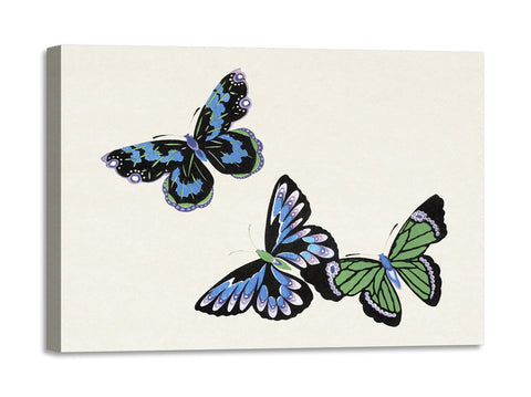 Quadro Stampa su Tela con Telaio in Legno Kamisaka Sekka - Japanese butterfly