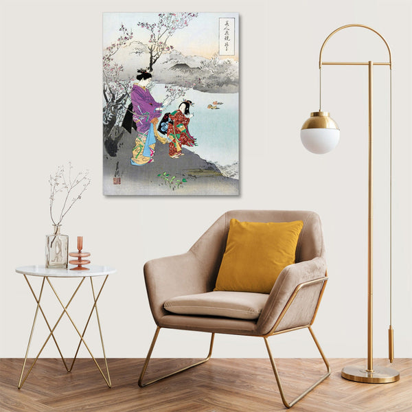 Quadro Stampa su Tela con Telaio in Legno Ogata Gekko - Admiring the Plum Blossom