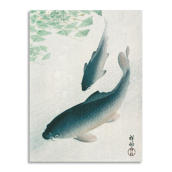 Quadro Stampa su Tela con Telaio in Legno Ohara Koson - Carp or Koi