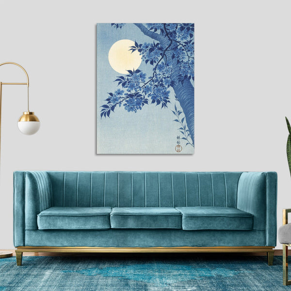 Quadro Stampa su Tela con Telaio in Legno Ogata Gekko - Blossoming Cherry on a Moonlit Night