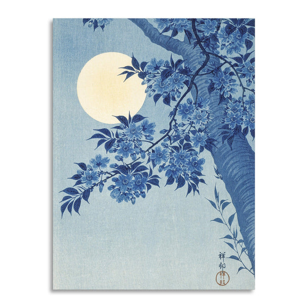 Quadro Stampa su Tela con Telaio in Legno Ogata Gekko - Blossoming Cherry on a Moonlit Night