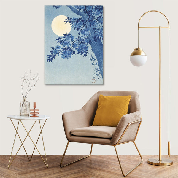 Quadro Stampa su Tela con Telaio in Legno Ogata Gekko - Blossoming Cherry on a Moonlit Night