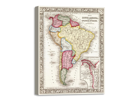 Quadro Stampa su Tela con Telaio in Legno Map of South America