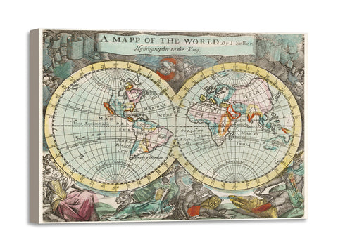 Quadro Stampa su Tela con Telaio in Legno John Playford - A mapp of the world