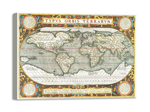 Quadro Stampa su Tela con Telaio in Legno Abraham Orteliu - Typus orbis terrarum