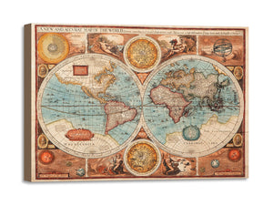 Quadro Stampa su Tela con Telaio in Legno World map