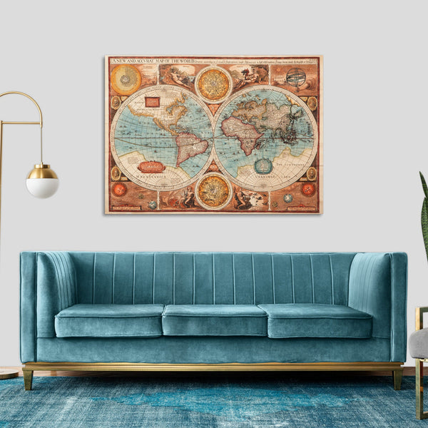 Quadro Stampa su Tela con Telaio in Legno World map