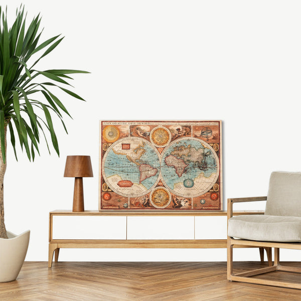 Quadro Stampa su Tela con Telaio in Legno World map