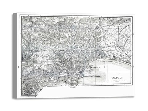 Quadro Stampa su Tela con Telaio in Legno Maps of the Naples Italy
