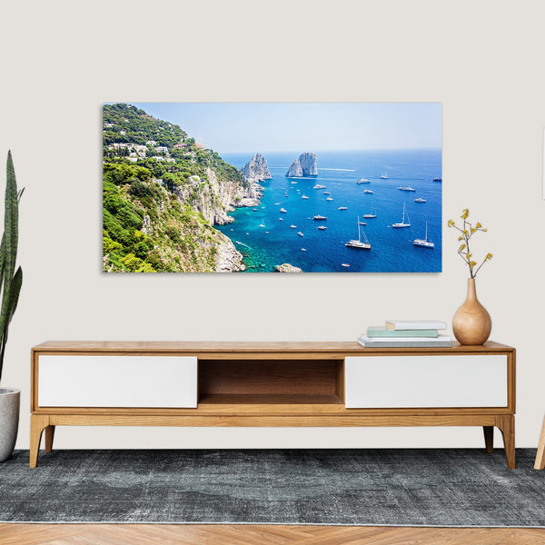 Quadro Stampa su Tela con Telaio in Legno paesaggio isola di capri