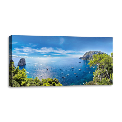 Quadro Stampa su Tela con Telaio in Legno paesaggio isola di capri