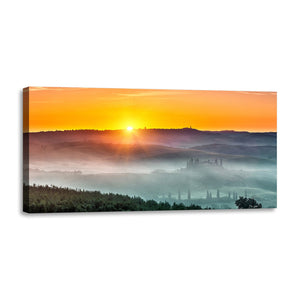 Quadro Stampa su Tela con Telaio in Legno paesaggio montagne tramonto