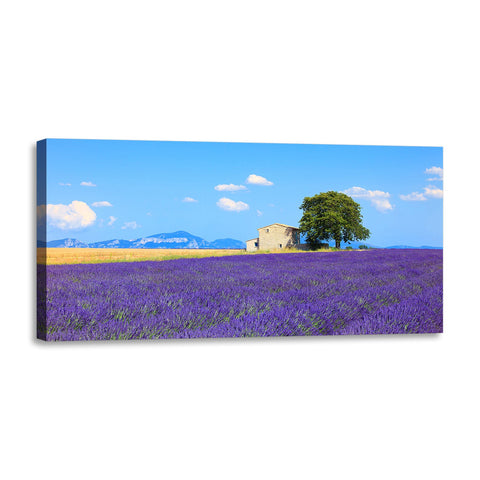 Quadro Stampa su Tela con Telaio in Legno paesaggio campo di lavanda provenza