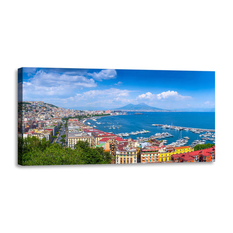 Quadro Stampa su Tela con Telaio in Legno paesaggio golfo di napoli vesuvio