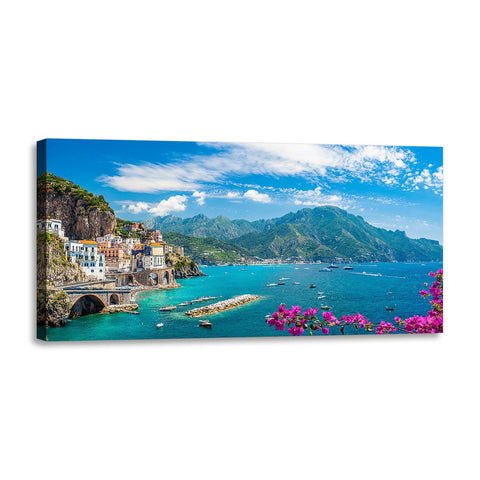 Quadro Stampa su Tela con Telaio in Legno paesaggio costiera amalfitana