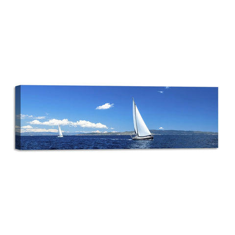 Quadro Stampa su Tela con Telaio in Legno paesaggio barche a vela