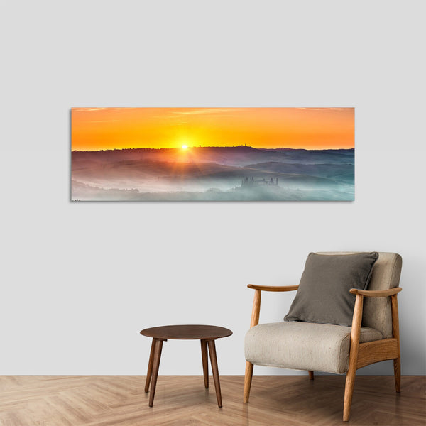 Quadro Stampa su Tela con Telaio in Legno paesaggio tramonto