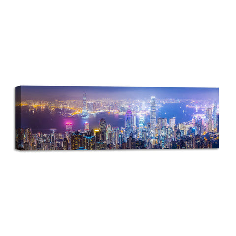 Quadro Stampa su Tela con Telaio in Legno paesaggio hong kong