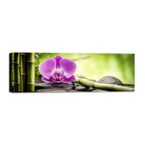 Quadro Stampa su Tela con Telaio in Legno fiori zen