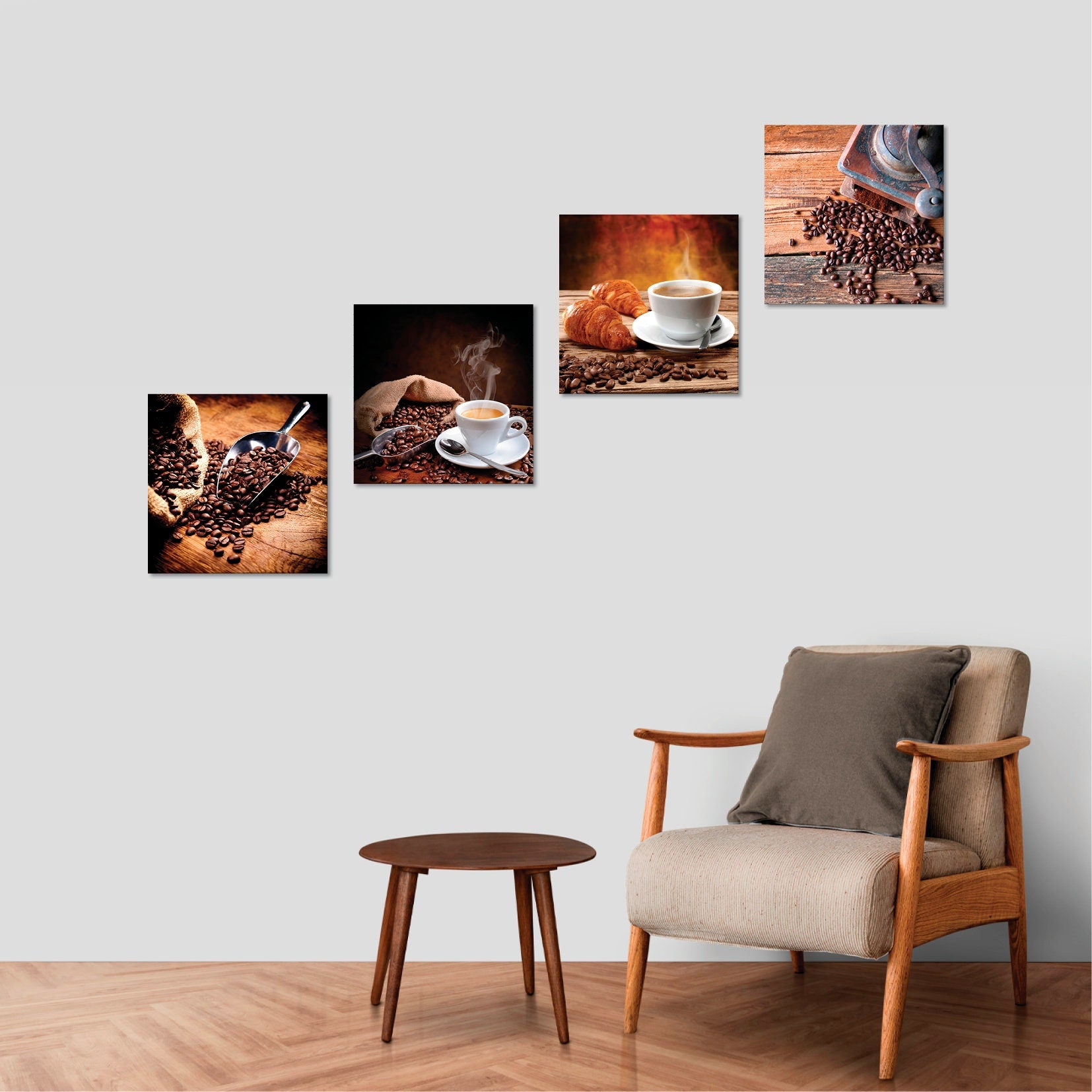 Visario Quadro Su Tela XXL 150x50 Cm – 3 Pannelli – Stampa Artistica Caffè – Telaio In Legno – Pronto Da Appendere
