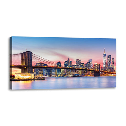 Quadro Stampa su Tela con Telaio in Legno paesaggio new york