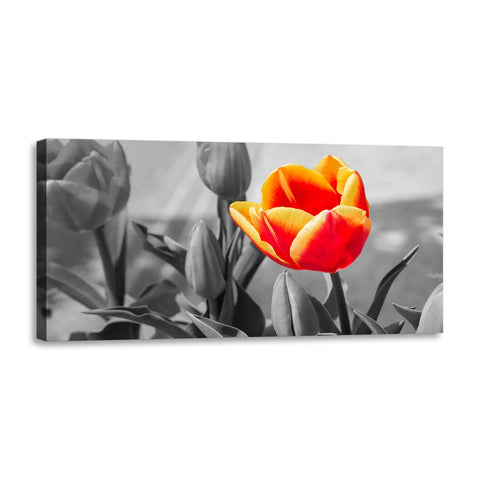 Quadro Stampa su Tela con Telaio in Legno paesaggio fiori