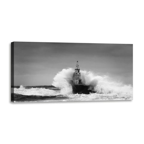 Quadro Stampa su Tela con Telaio in Legno paesaggio mare faro