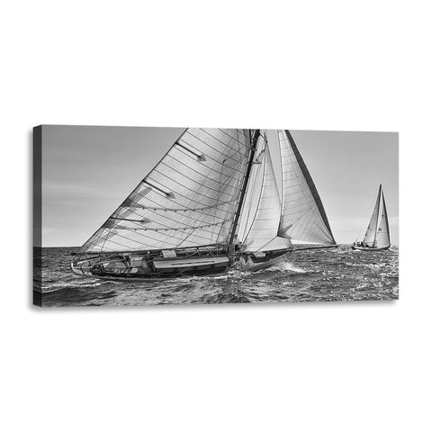 Quadro Stampa su Tela con Telaio in Legno paesaggio mare barche a vela