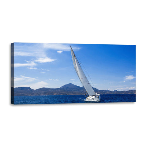 Quadro Stampa su Tela con Telaio in Legno paesaggio mare barche a vela