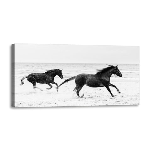 Quadro Stampa su Tela con Telaio in Legno paesaggio cavalli