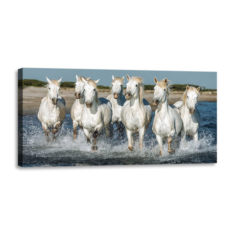 Quadro Stampa su Tela con Telaio in Legno paesaggio cavalli