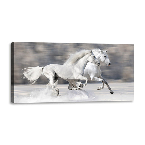 Quadro Stampa su Tela con Telaio in Legno paesaggio cavalli
