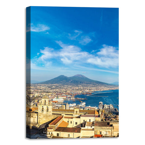 Quadro Stampa su Tela con Telaio in Legno panorama napoli vesuvio