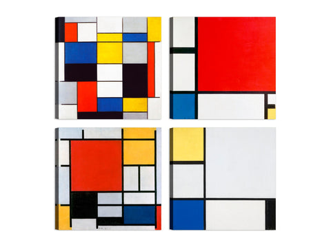 Quadri Stampa su Tela con Telaio in Legno 4 pezzi Piet Mondrian