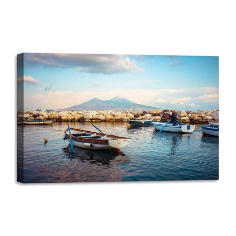 Quadro Stampa su Tela con Telaio in legno panorama napoli vesuvio