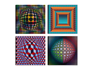 Quadri Stampa su Tela con Telaio in Legno 4 pezzi Victor Vasarely