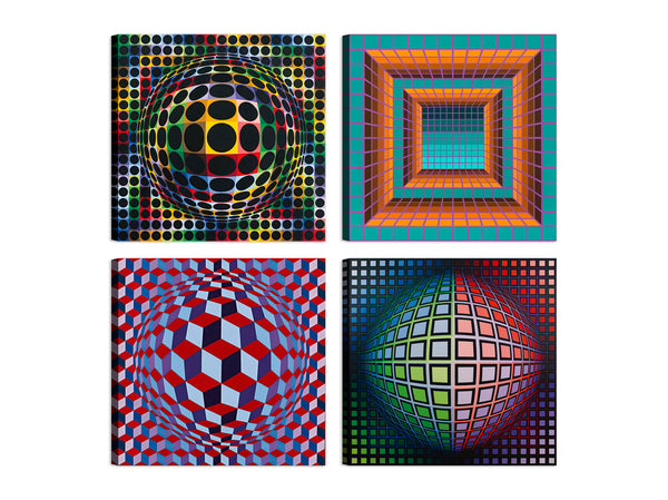 Quadri Stampa su Tela con Telaio in Legno 4 pezzi Victor Vasarely