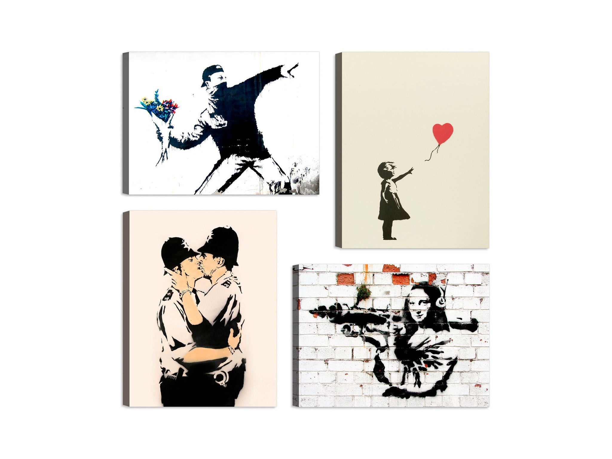 Quadri Stampa su Tela con Telaio in Legno 4 pezzi banksy