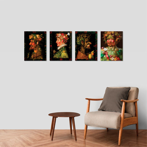 Quadri Stampa su Tela con Telaio in Legno 4 pezzi Giuseppe Arcimboldo