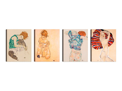 Quadri Stampa su Tela con Telaio in Legno 4 pezzi Egon Schiele