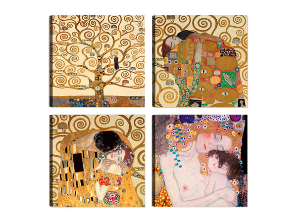 Quadri Stampa su Tela con Telaio in Legno 4 pezzi gustav klimt