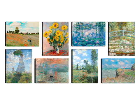 Quadri Claude Monet 8 Pezzi 40x30 cm Stampa su Tela con Telaio in Legno Arredamento Arte Arredo Moderno